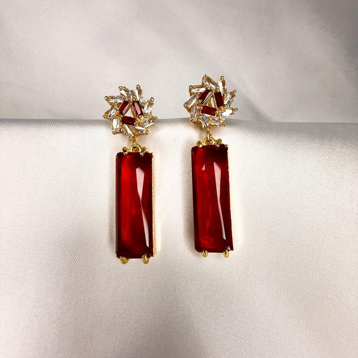 Art Deco Ruby Crystal Dangle Earrings - Inara Jewellery