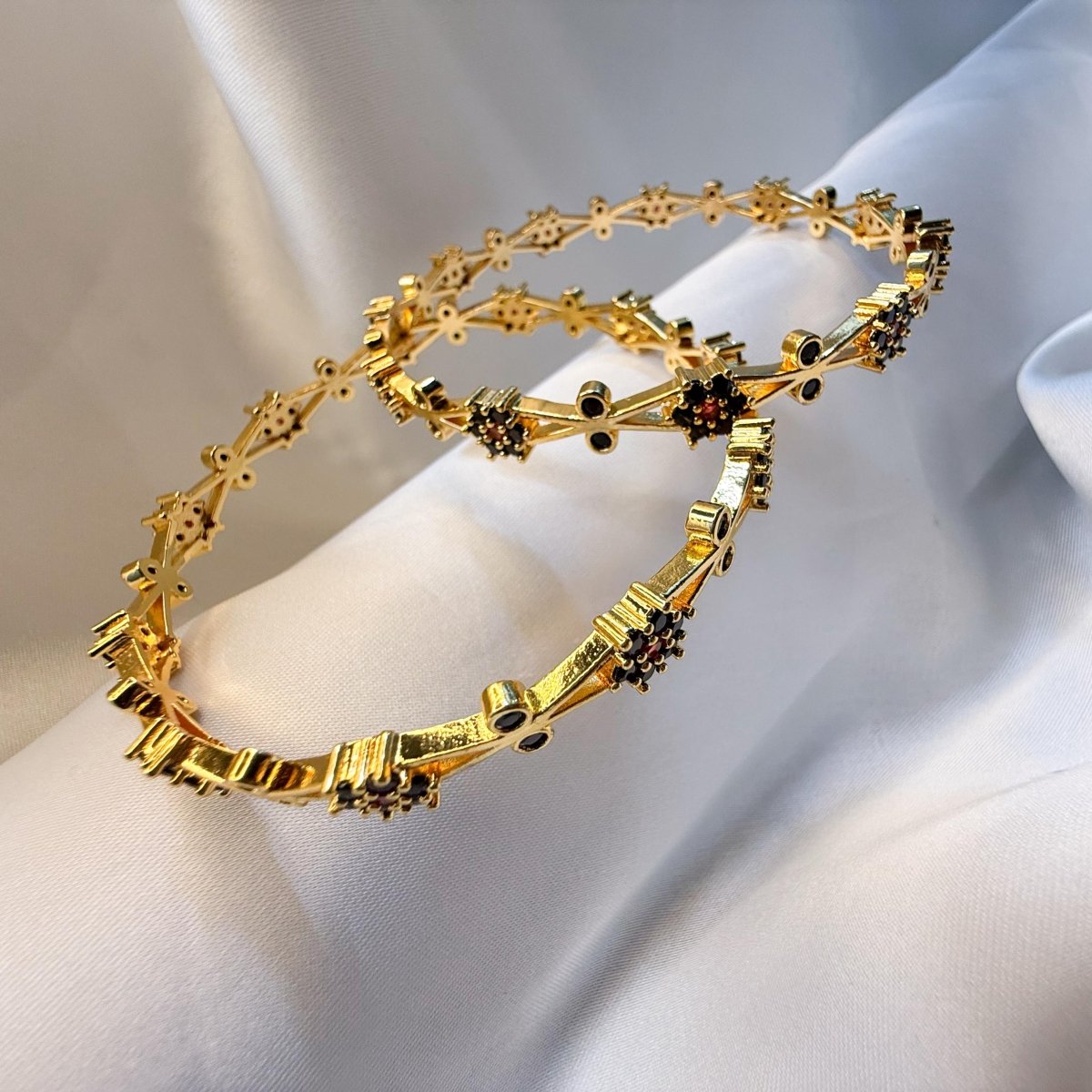 Black Stone Golden Bangles - Inara Jewellery