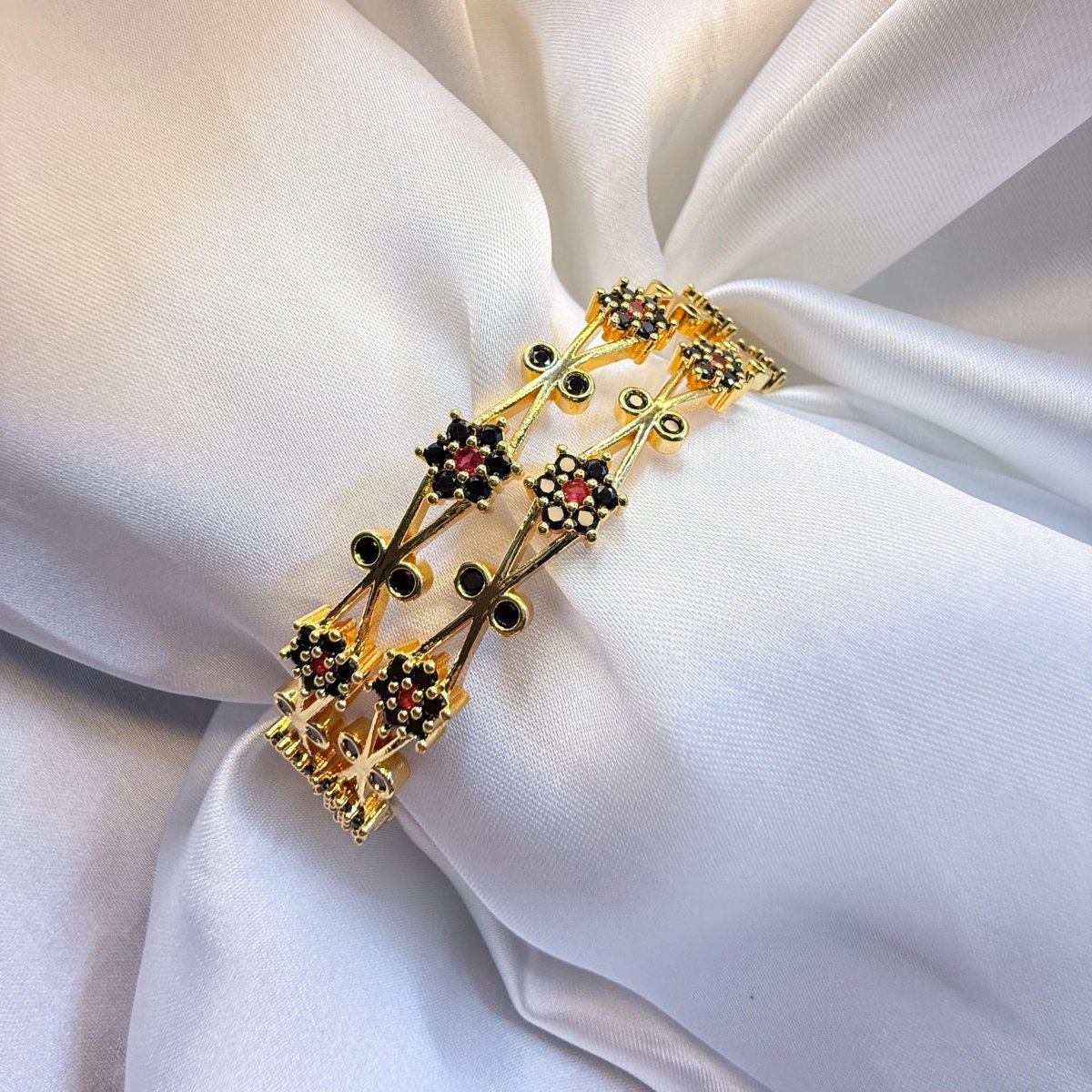 Black Stone Golden Bangles - Inara Jewellery