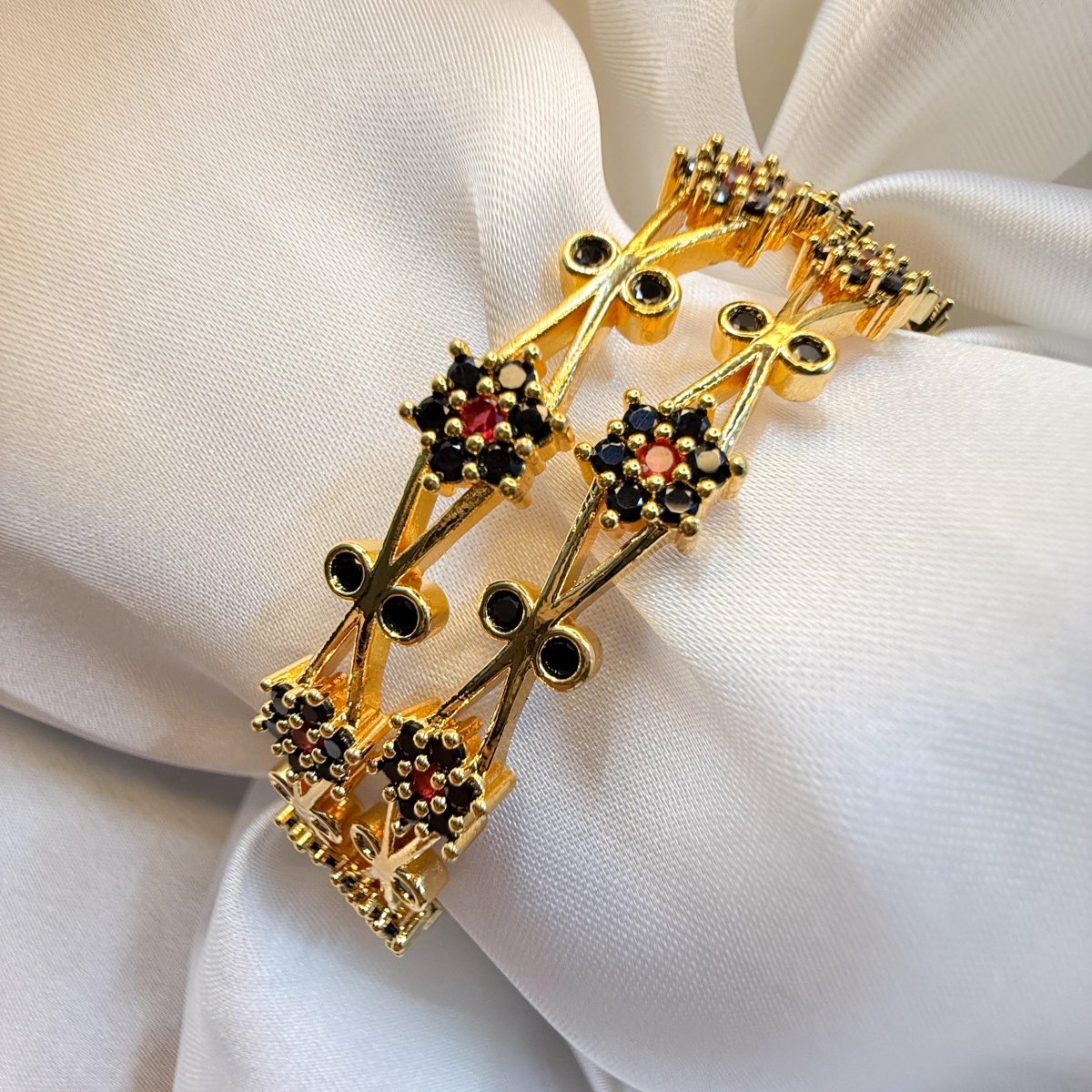 Black Stone Golden Bangles - Inara Jewellery
