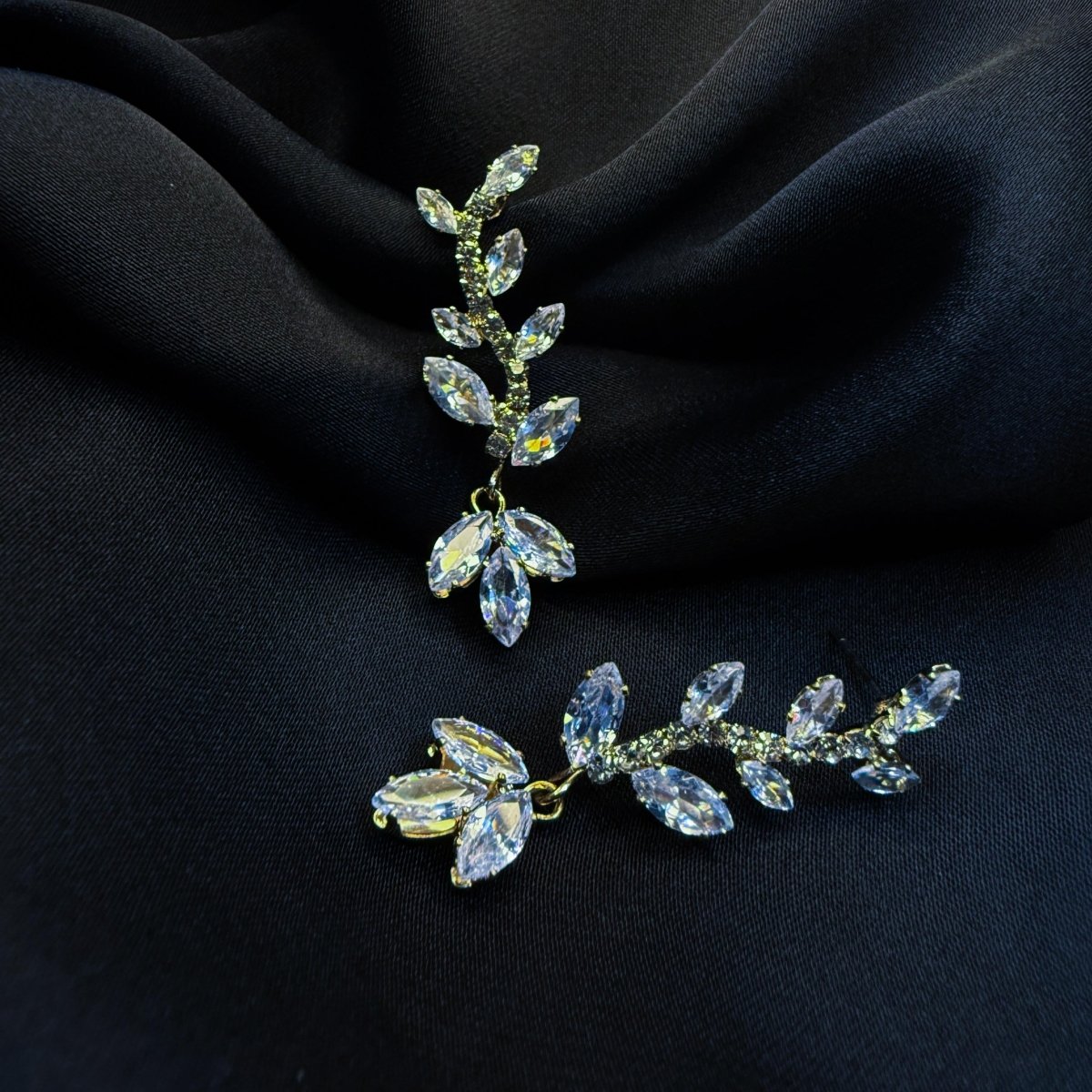 Branch & Crystal Leaf Earring - Inara Jewellery