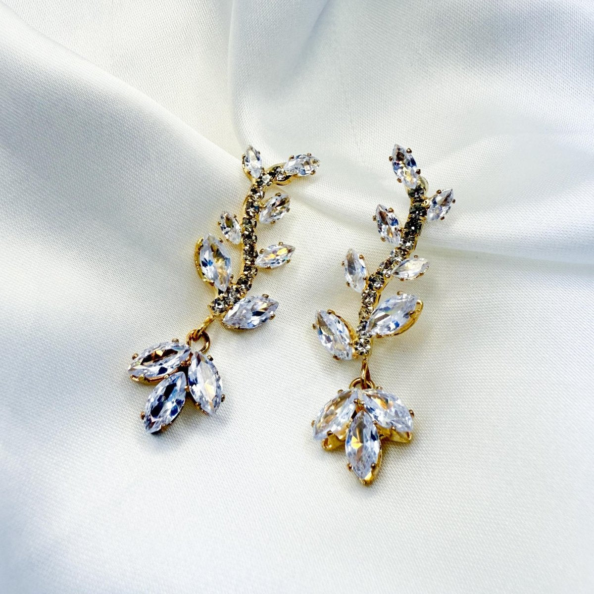 Branch & Crystal Leaf Earring - Inara Jewellery