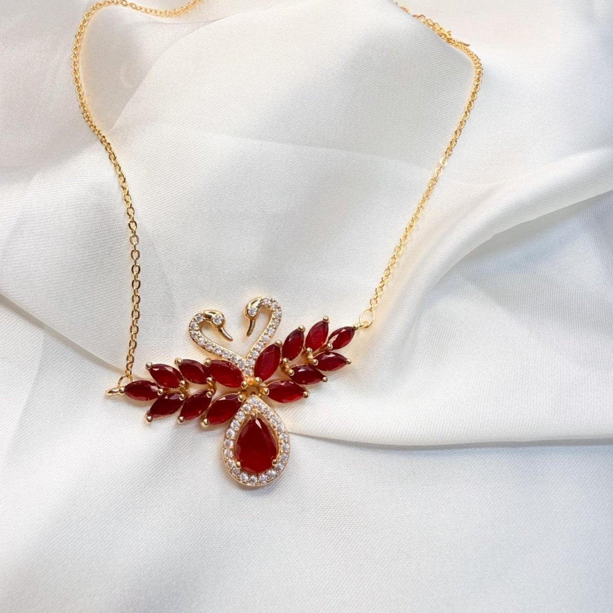Crimson Grace Swan Pendant Necklace - Inara Jewellery