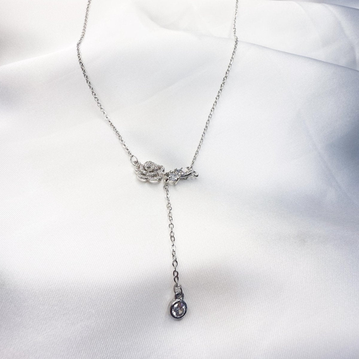 Dazzling Rose Bloom Lariat Necklace - Inara Jewellery