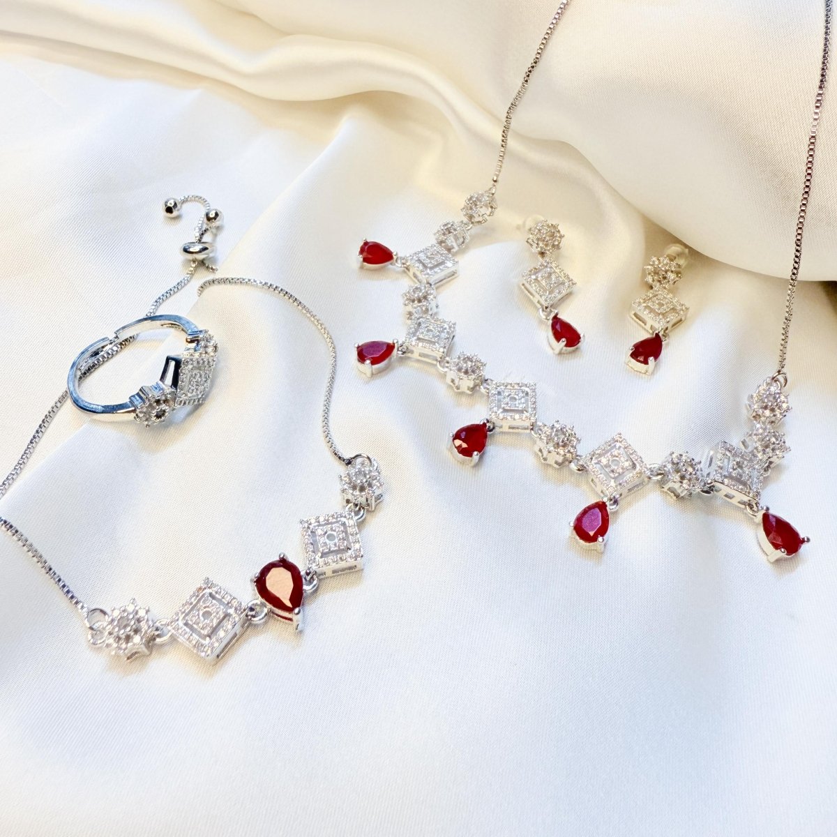 Diamond and Ruby Cocktail Necklace Set - Inara Jewellery