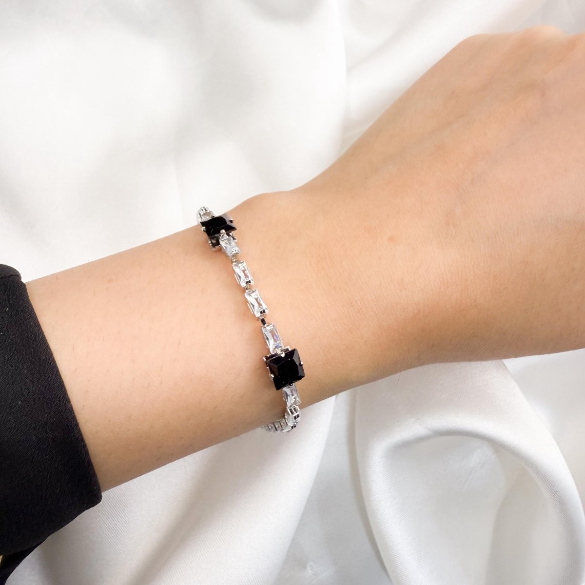 Elegant Black Clear Crystal Link Bracelet - Inara Jewellery