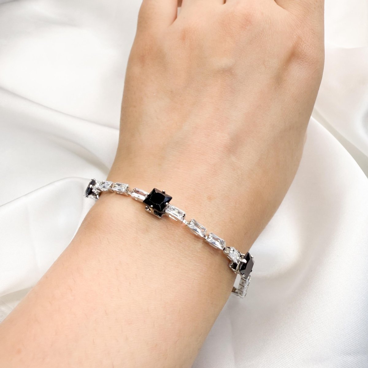 Elegant Black Clear Crystal Link Bracelet - Inara Jewellery