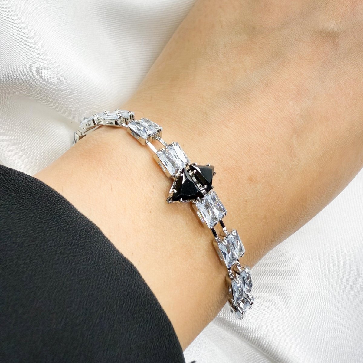 Elegant Black Stones Silver Bracelet - Inara Jewellery