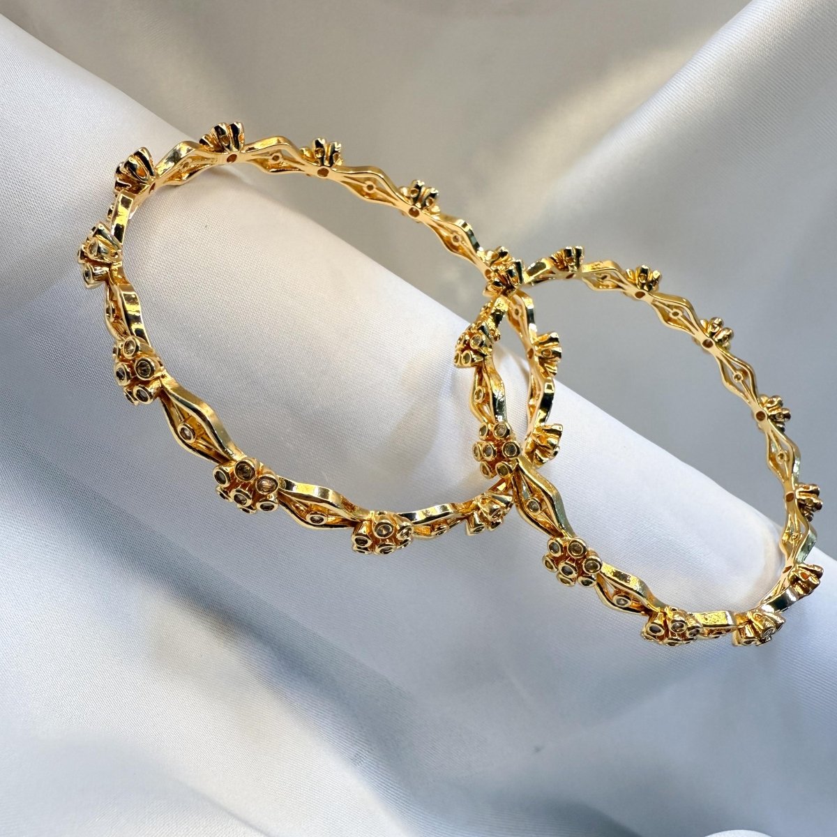Elegant Floral Diamond - Cut Gold Bangles - Inara Jewellery