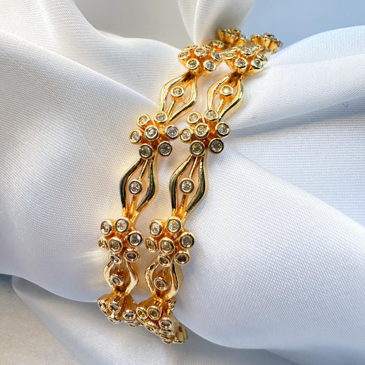 Elegant Floral Diamond - Cut Gold Bangles - Inara Jewellery