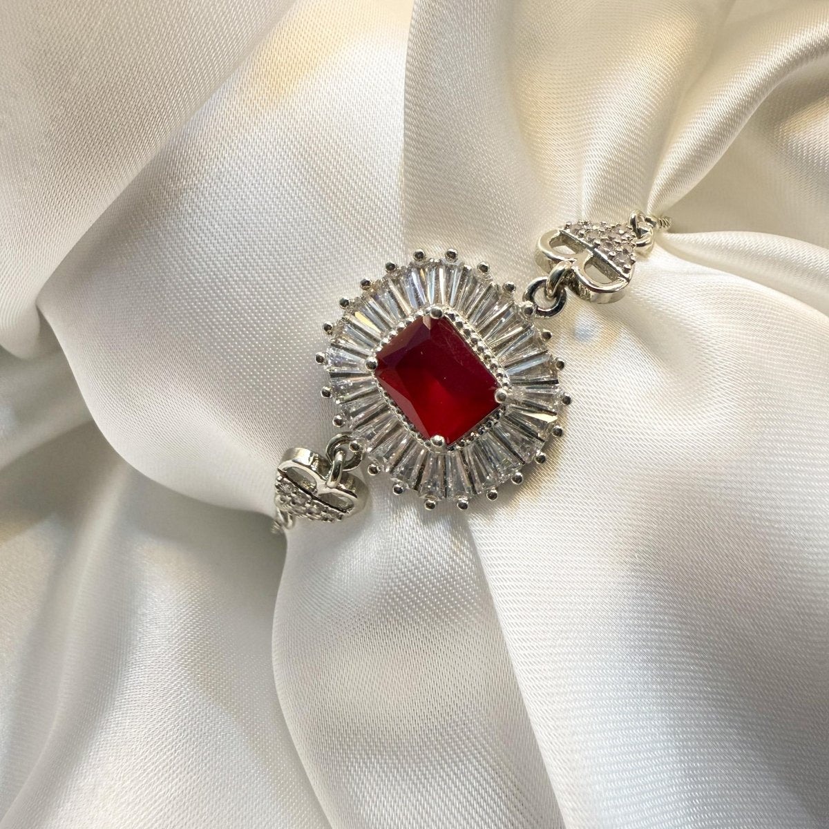 Elegant Ruby & Cubic Zirconia Bolo Bracelet - Inara Jewellery