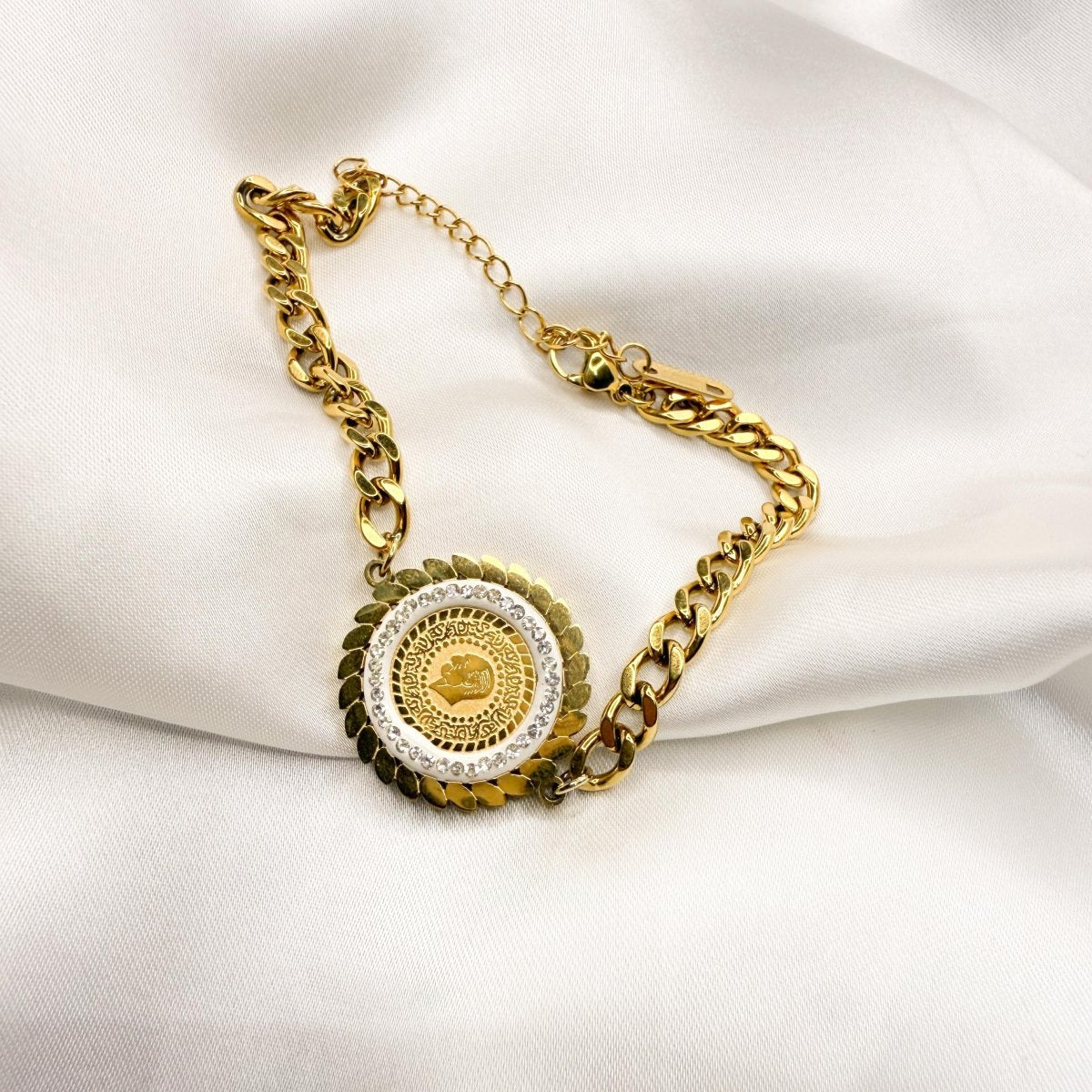 Gold - Plated Bracelet with Ornate Medallion - Inara Jewellery