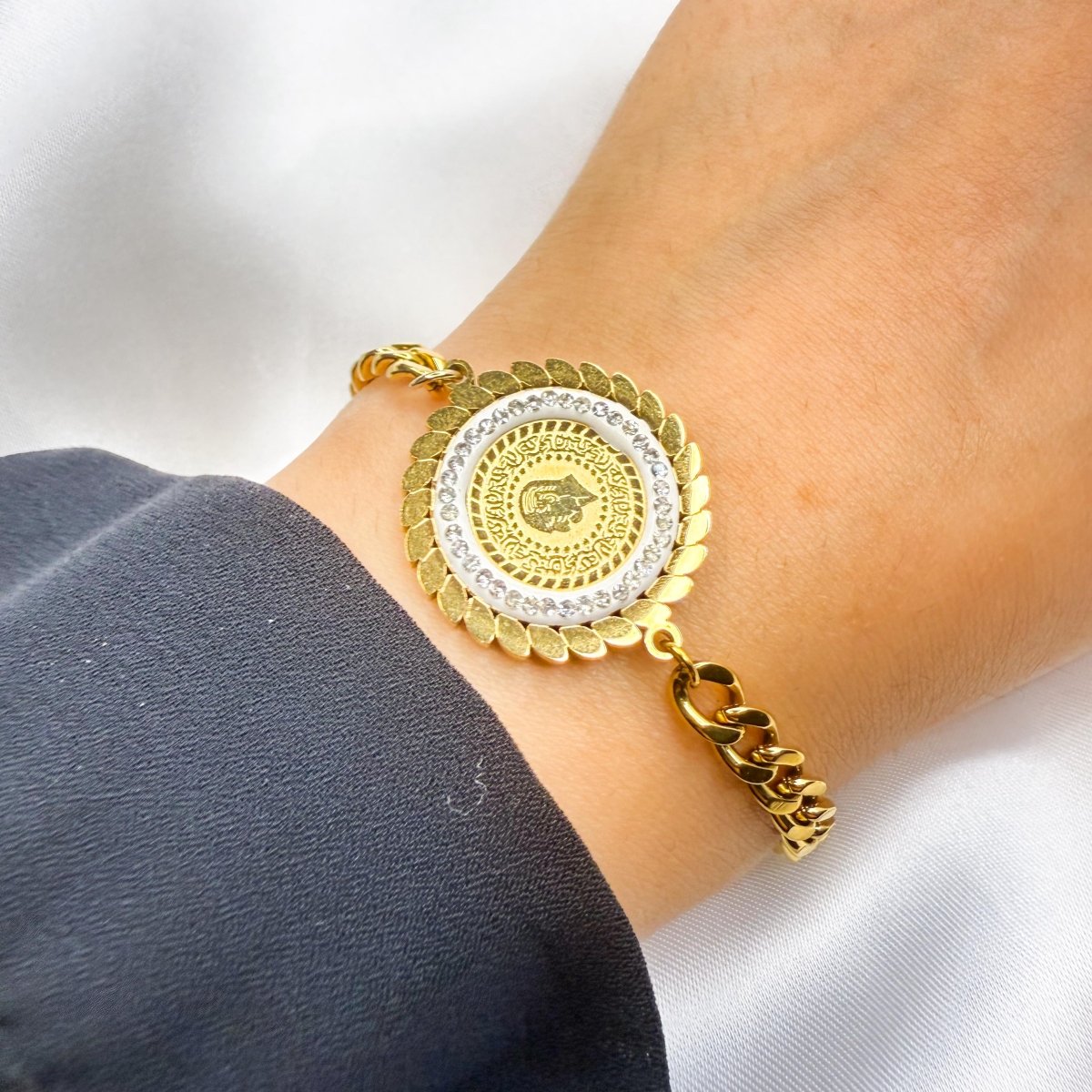Gold - Plated Bracelet with Ornate Medallion - Inara Jewellery