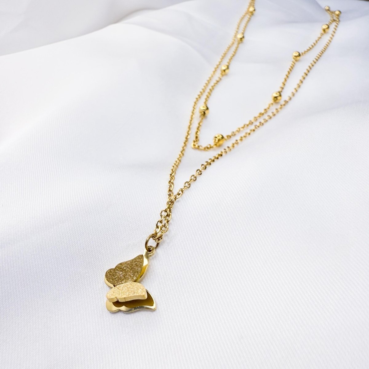 Gold - Plated Layered Butterfly Necklace - Inara Jewellery