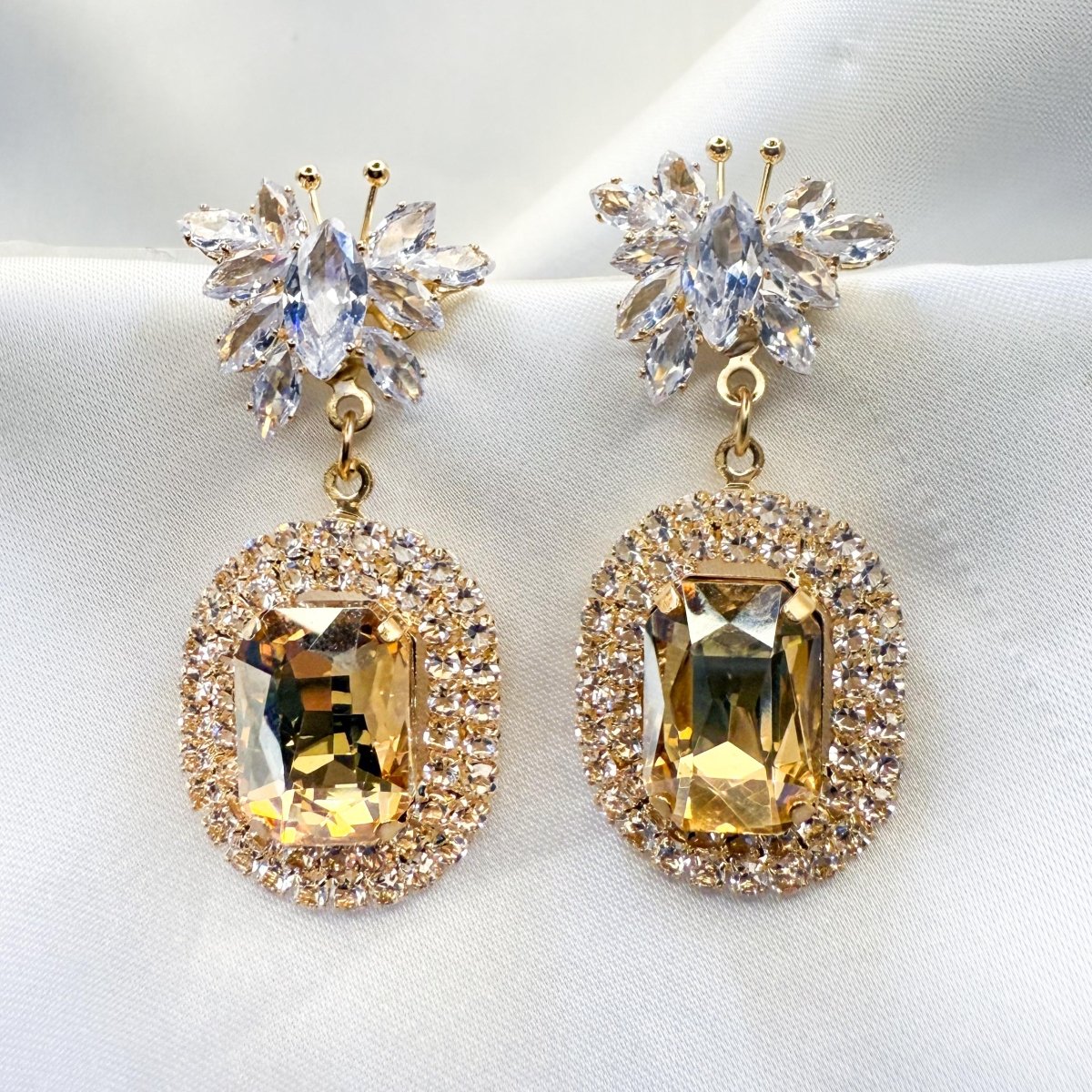 Gold - Plated Rhinestone Drop Earrings - Inara Jewellery