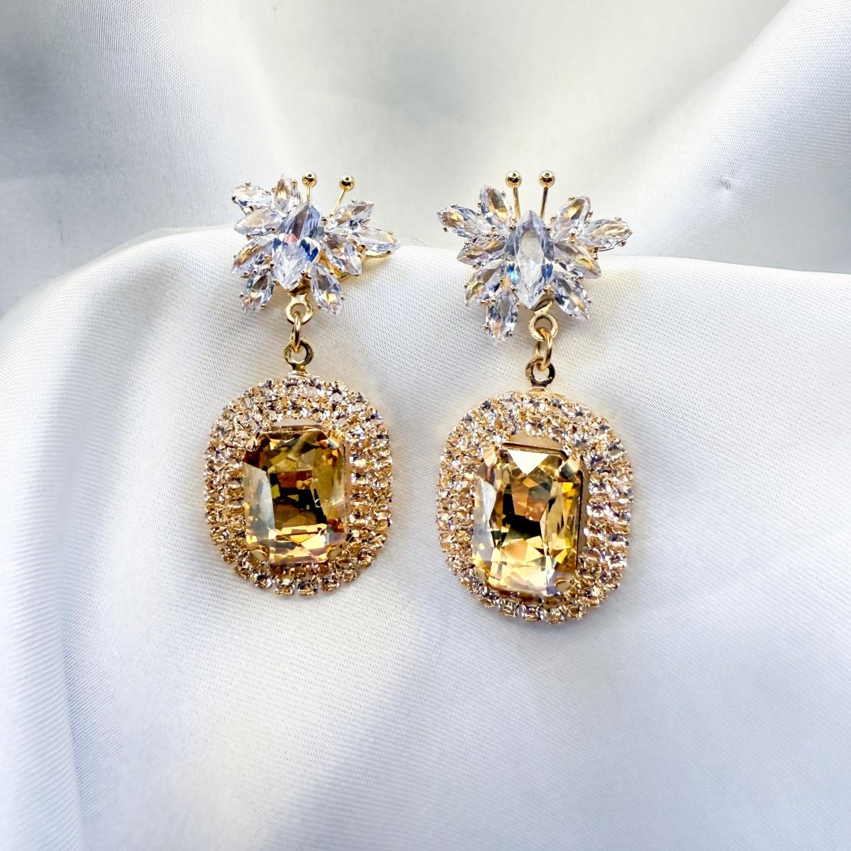 Gold - Plated Rhinestone Drop Earrings - Inara Jewellery