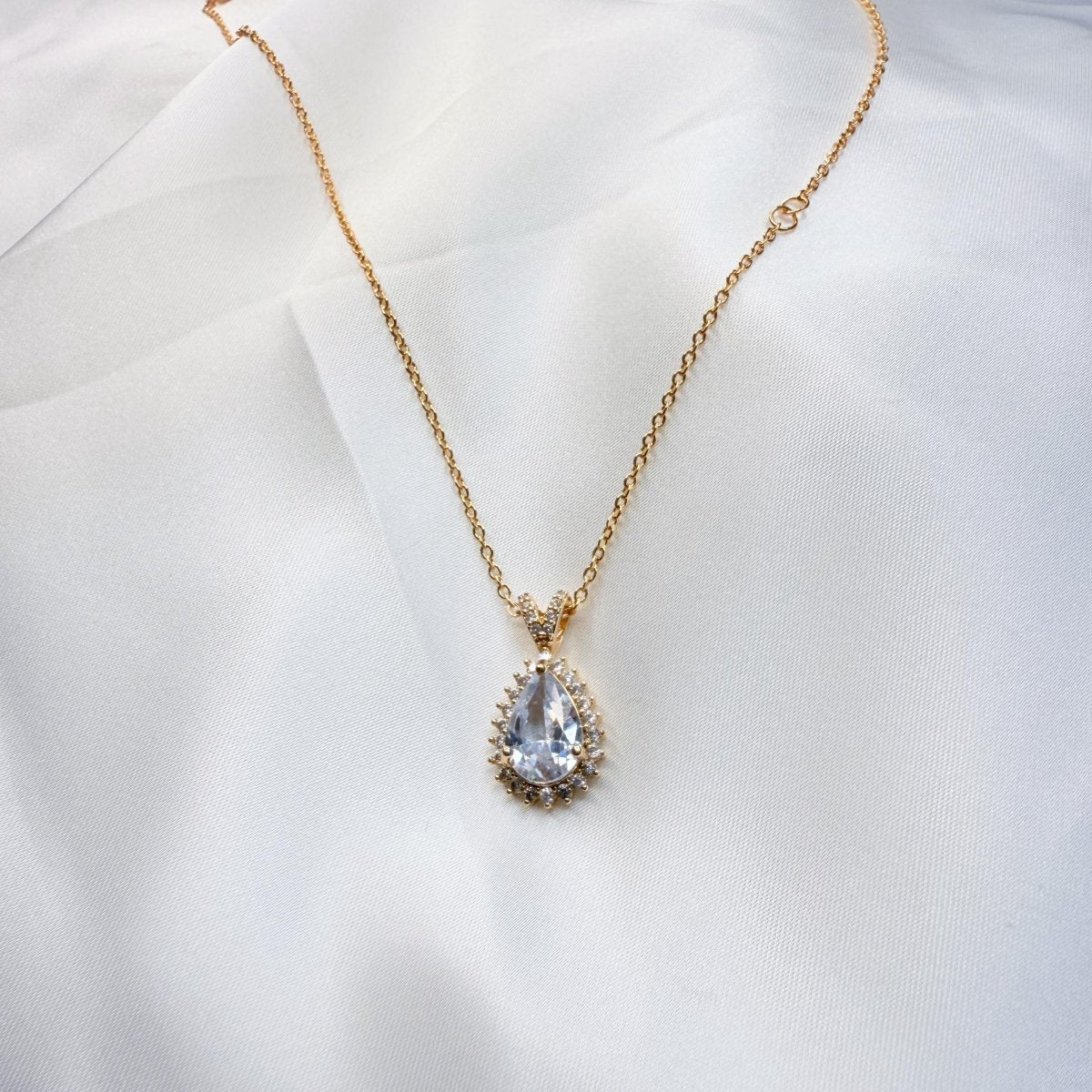 Gold Teardrop Crystal Pendant Necklace - Inara Jewellery