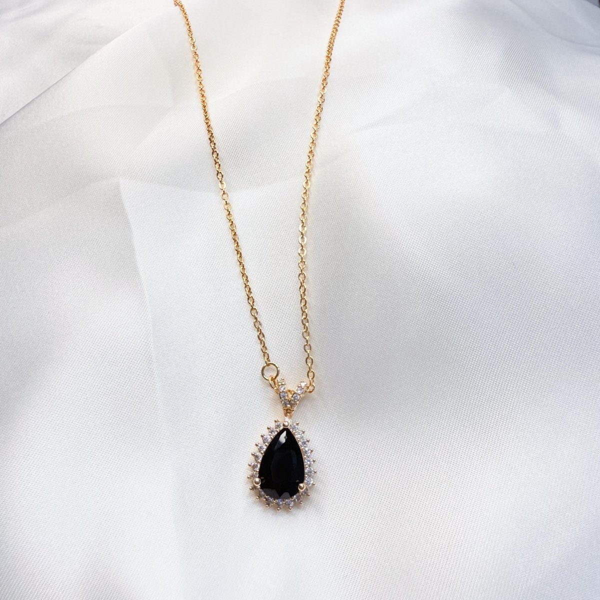 Gold Teardrop Crystal Pendant Necklace - Inara Jewellery