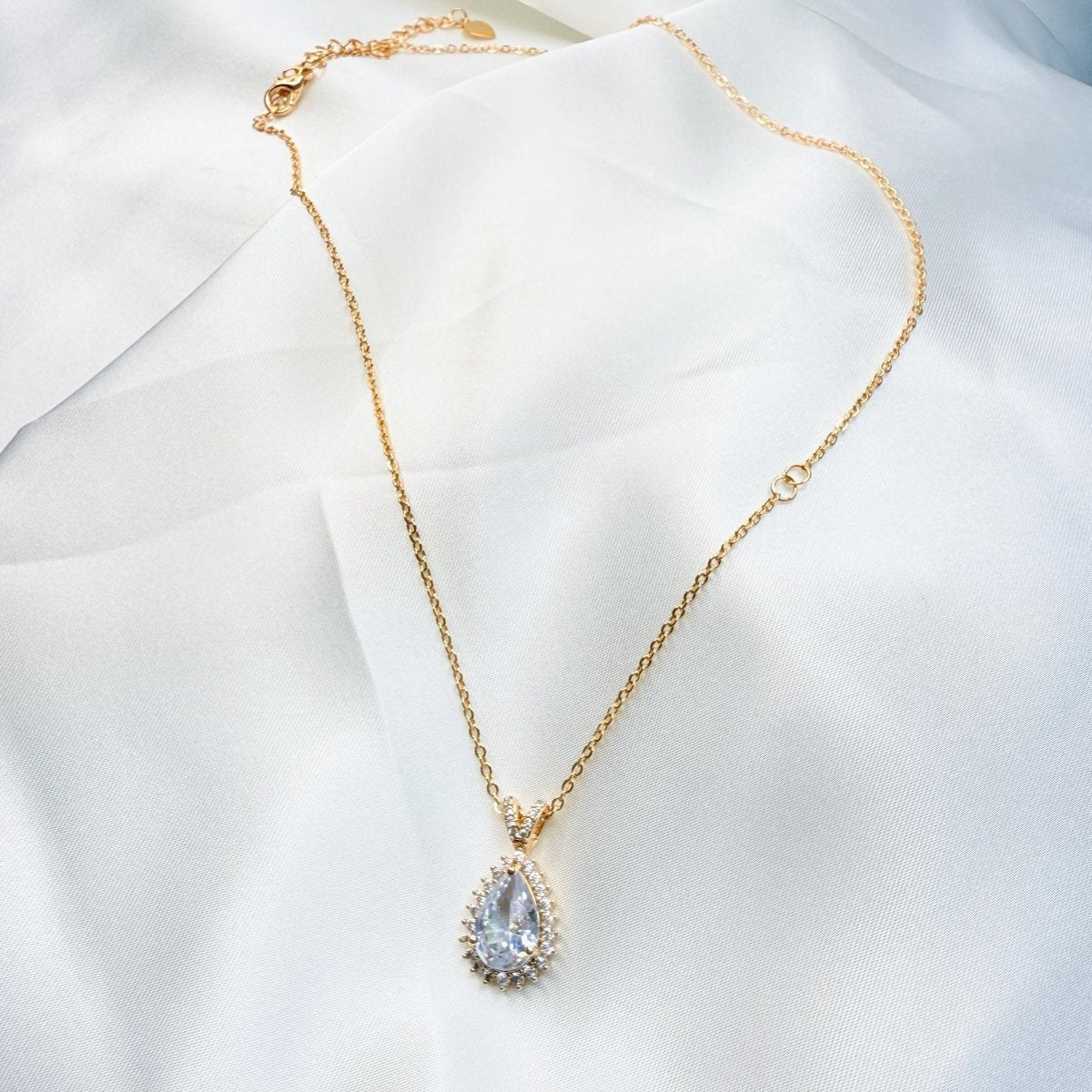 Gold Teardrop Crystal Pendant Necklace - Inara Jewellery