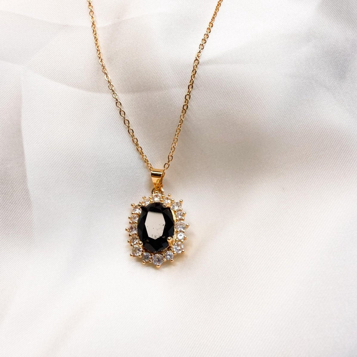 Gold - Tone Oval Halo Pendant Necklace - Inara Jewellery