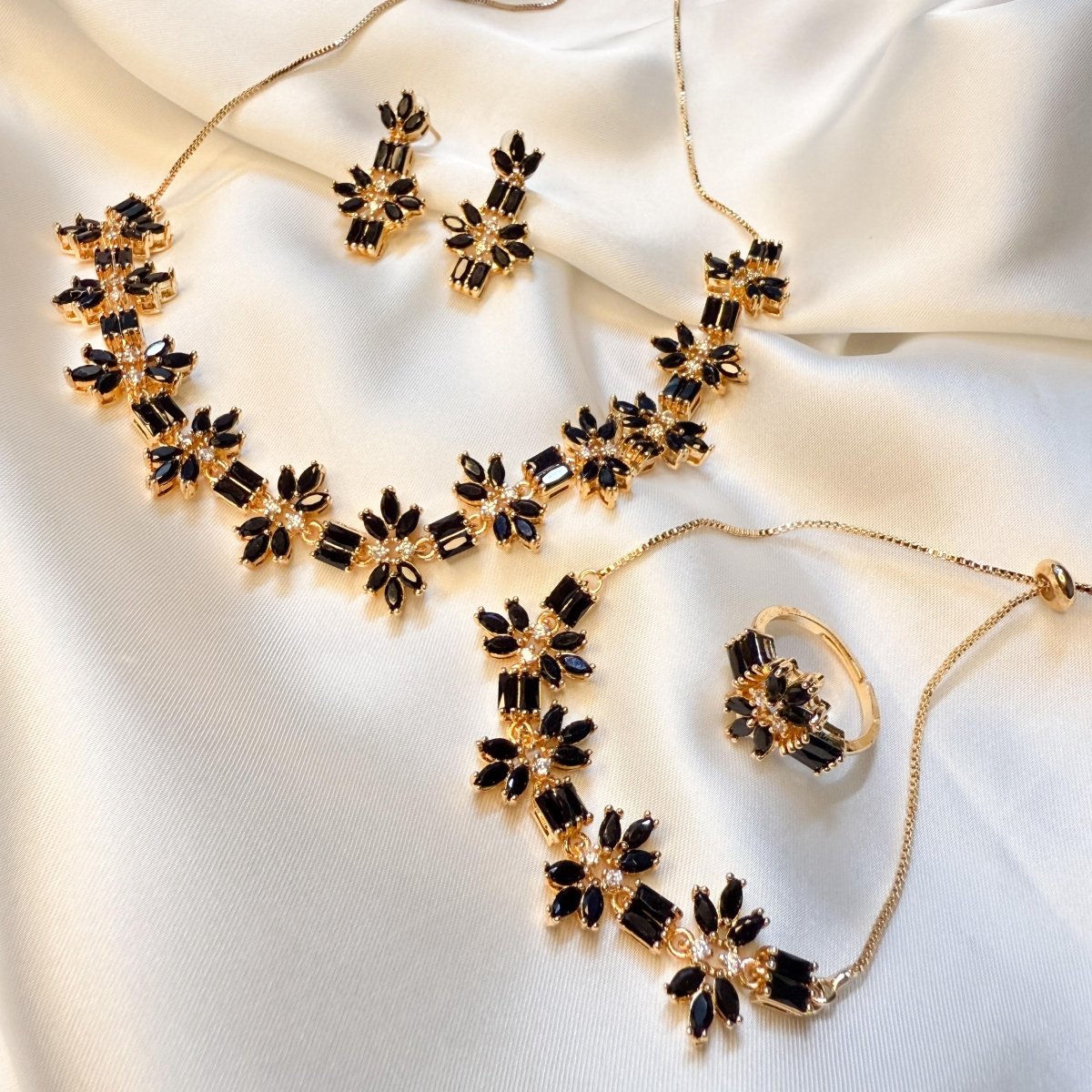 Gold - Toned Set with Sparkling White Stones - Inara Jewellery
