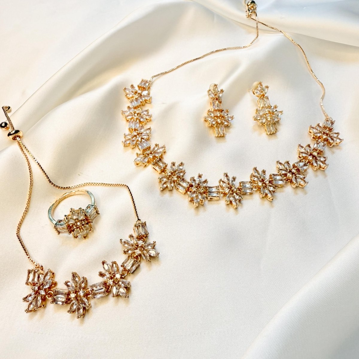 Gold - Toned Set with Sparkling White Stones - Inara Jewellery