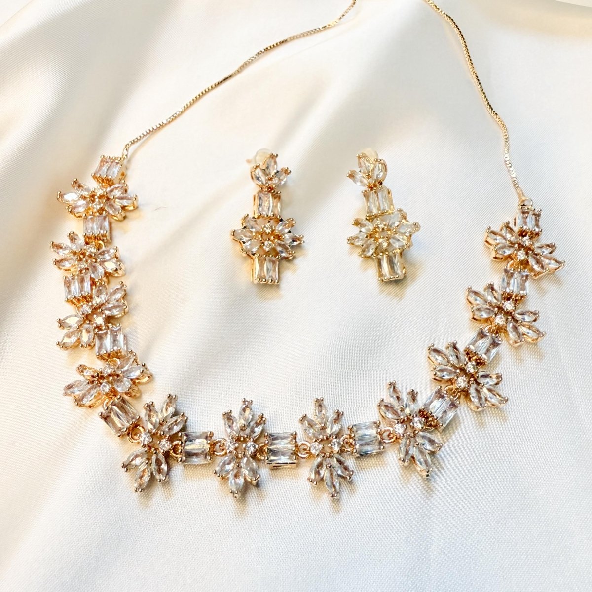 Gold - Toned Set with Sparkling White Stones - Inara Jewellery