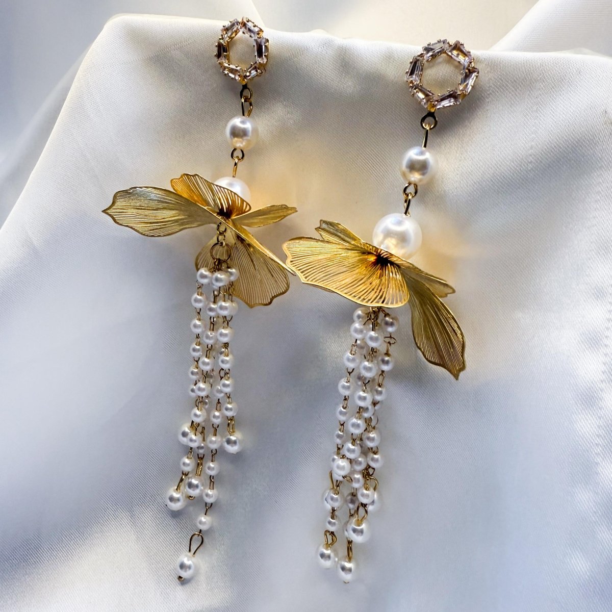 Golden Cascade Pearl Bloom - Inara Jewellery