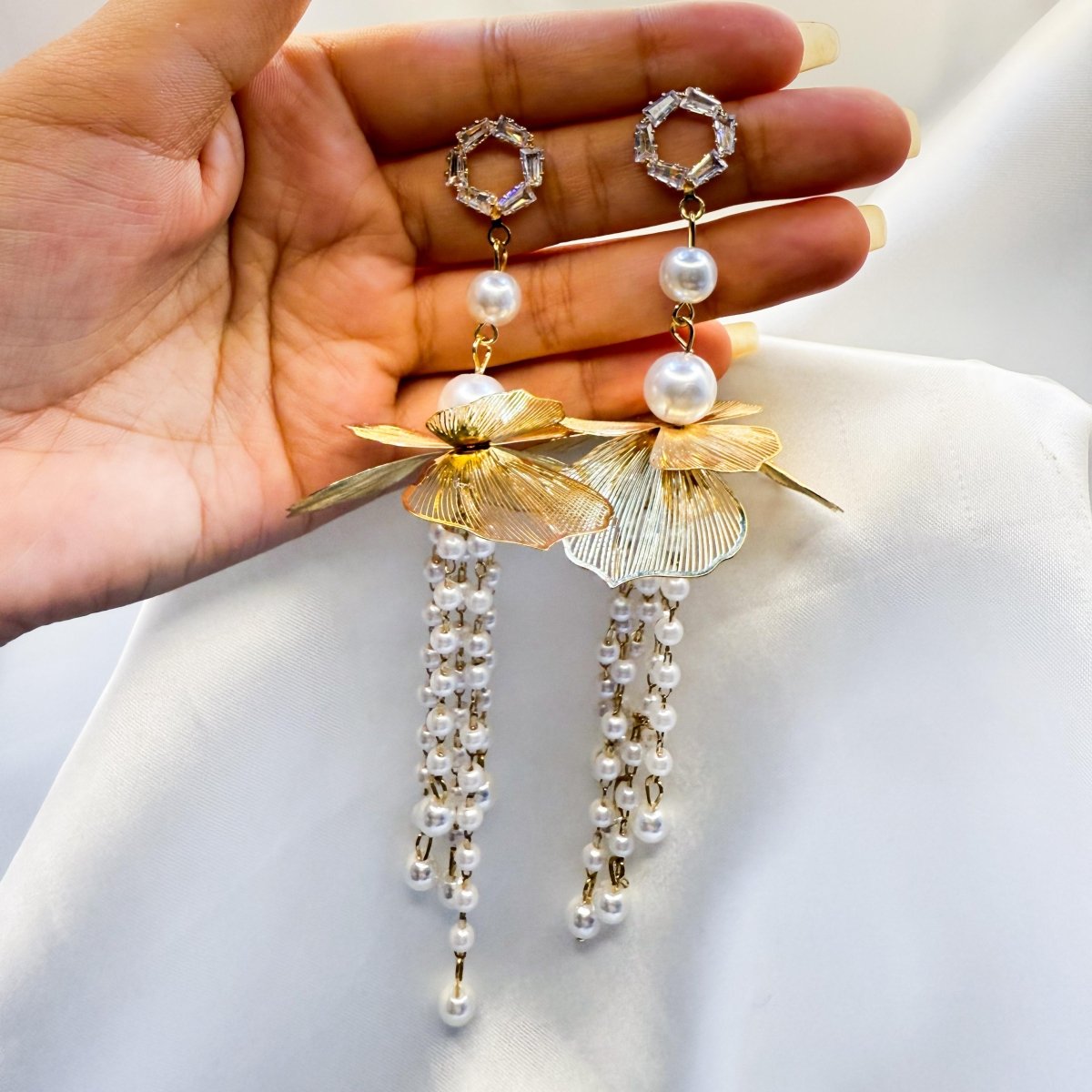 Golden Cascade Pearl Bloom - Inara Jewellery