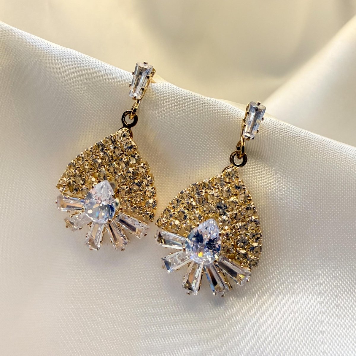 Golden Luxe Teardrop Fan Crystal Earrings - Inara Jewellery