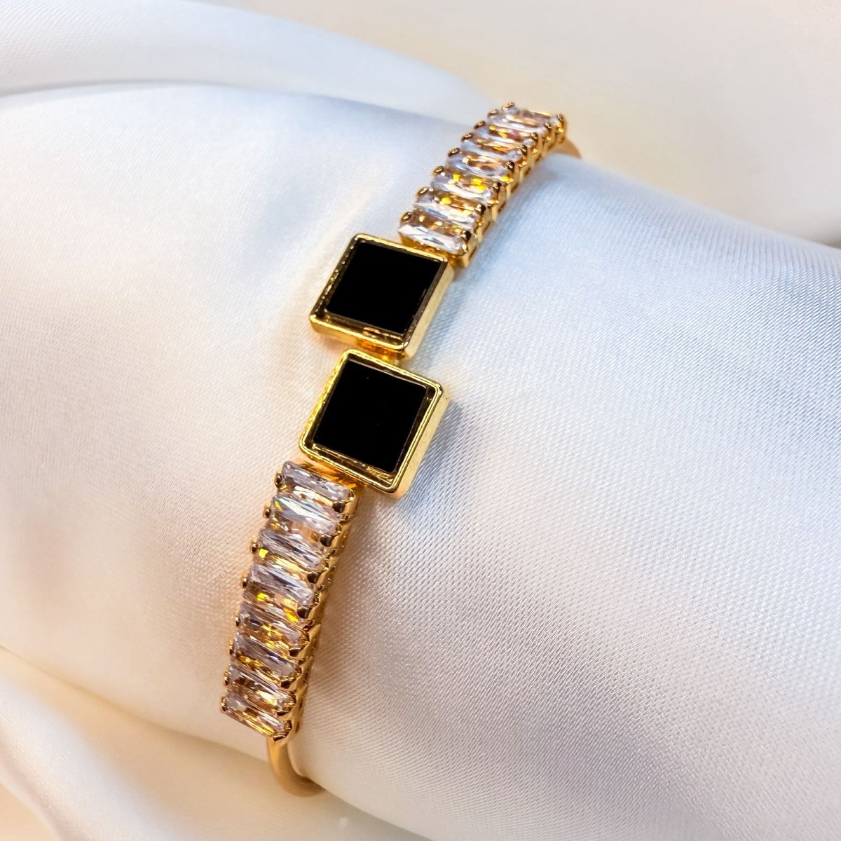 Midnight Edge Black Stone Bangle - Inara Jewellery