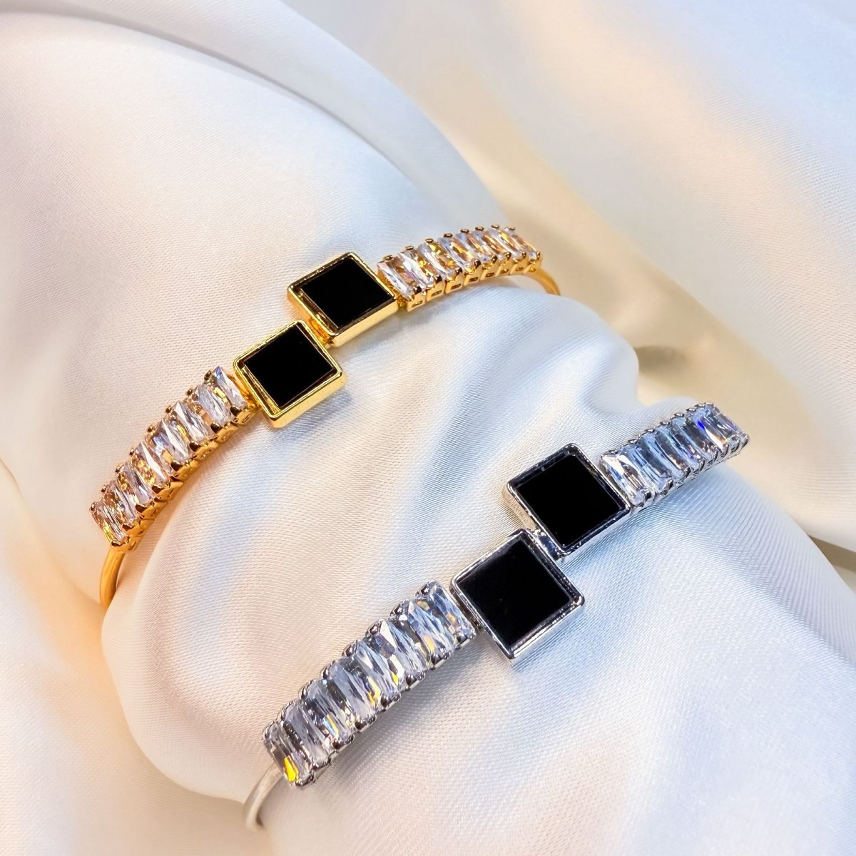 Midnight Edge Black Stone Bangle - Inara Jewellery
