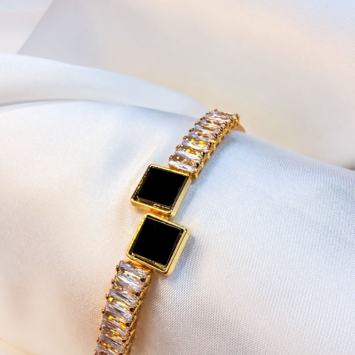 Midnight Edge Black Stone Bangle - Inara Jewellery