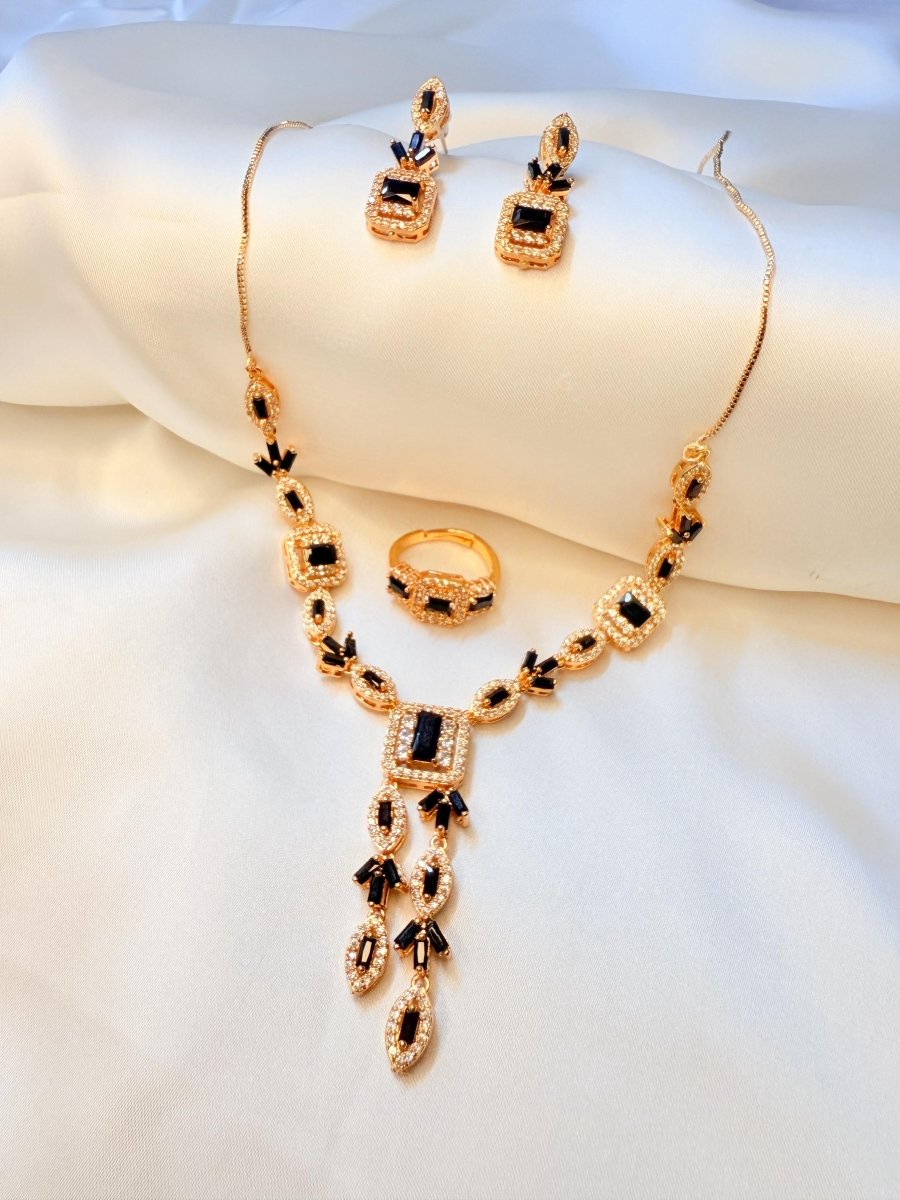 Midnight Radiance Black & Gold Crystal Set - Inara Jewellery