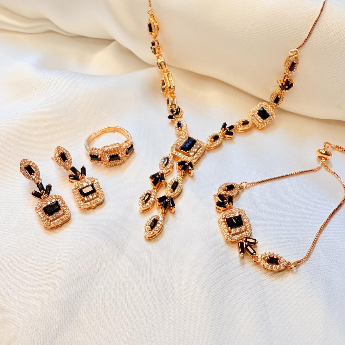 Midnight Radiance Black & Gold Crystal Set - Inara Jewellery