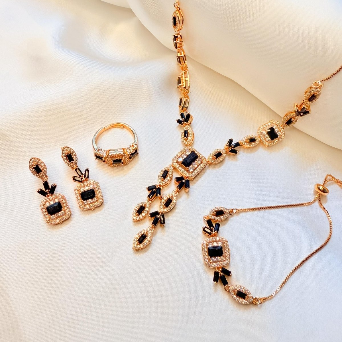 Midnight Radiance Black & Gold Crystal Set - Inara Jewellery