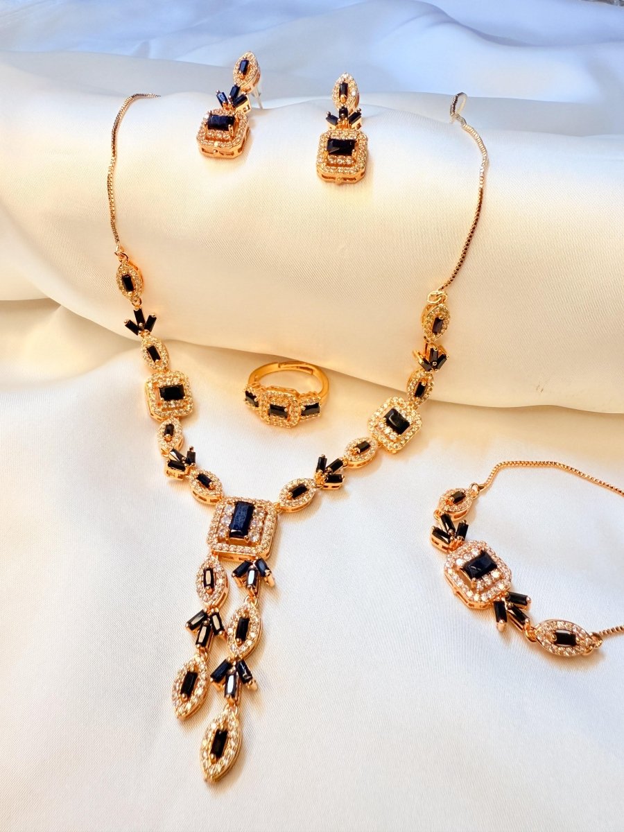 Midnight Radiance Black & Gold Crystal Set - Inara Jewellery