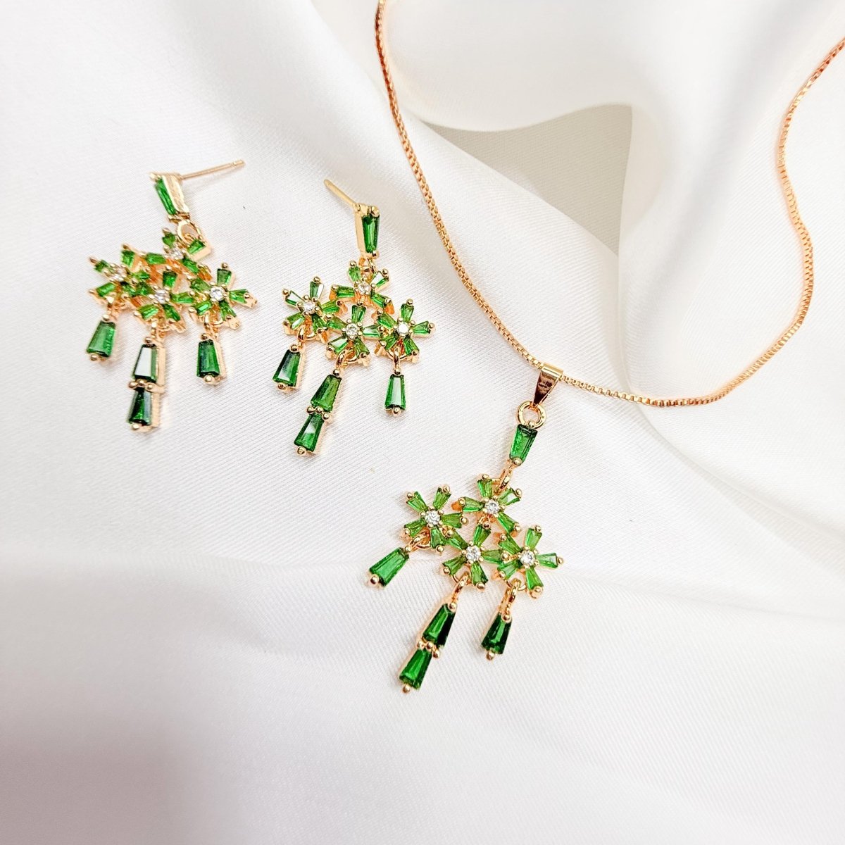 Multi - Color Emerald and Diamond Set - Inara Jewellery