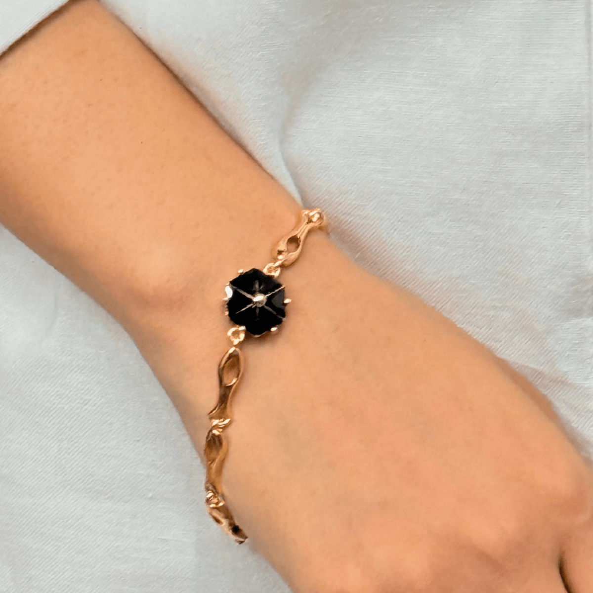 Obsidian Bracelet with Chrysanthemum Motif - Inara Jewellery