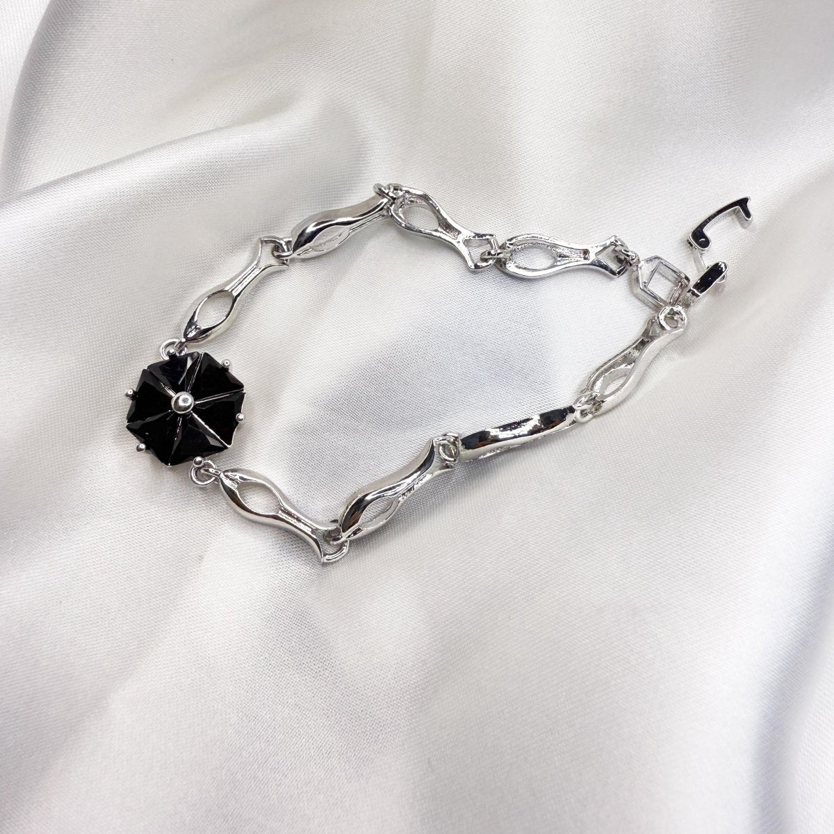Obsidian Bracelet with Chrysanthemum Motif - Inara Jewellery