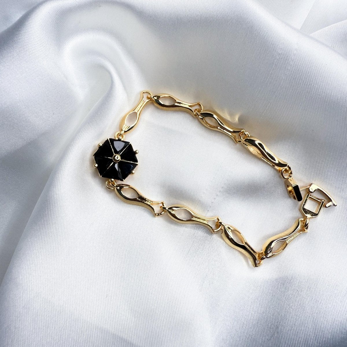 Obsidian Bracelet with Chrysanthemum Motif - Inara Jewellery