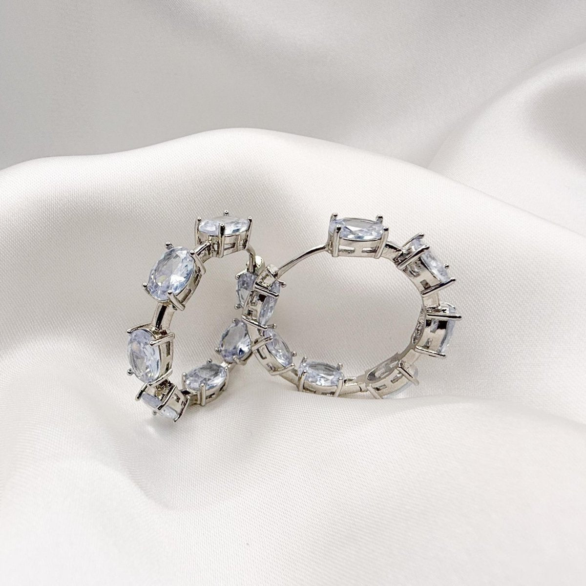 Oval Cut Stone Hoop Earrings - Inara Jewellery