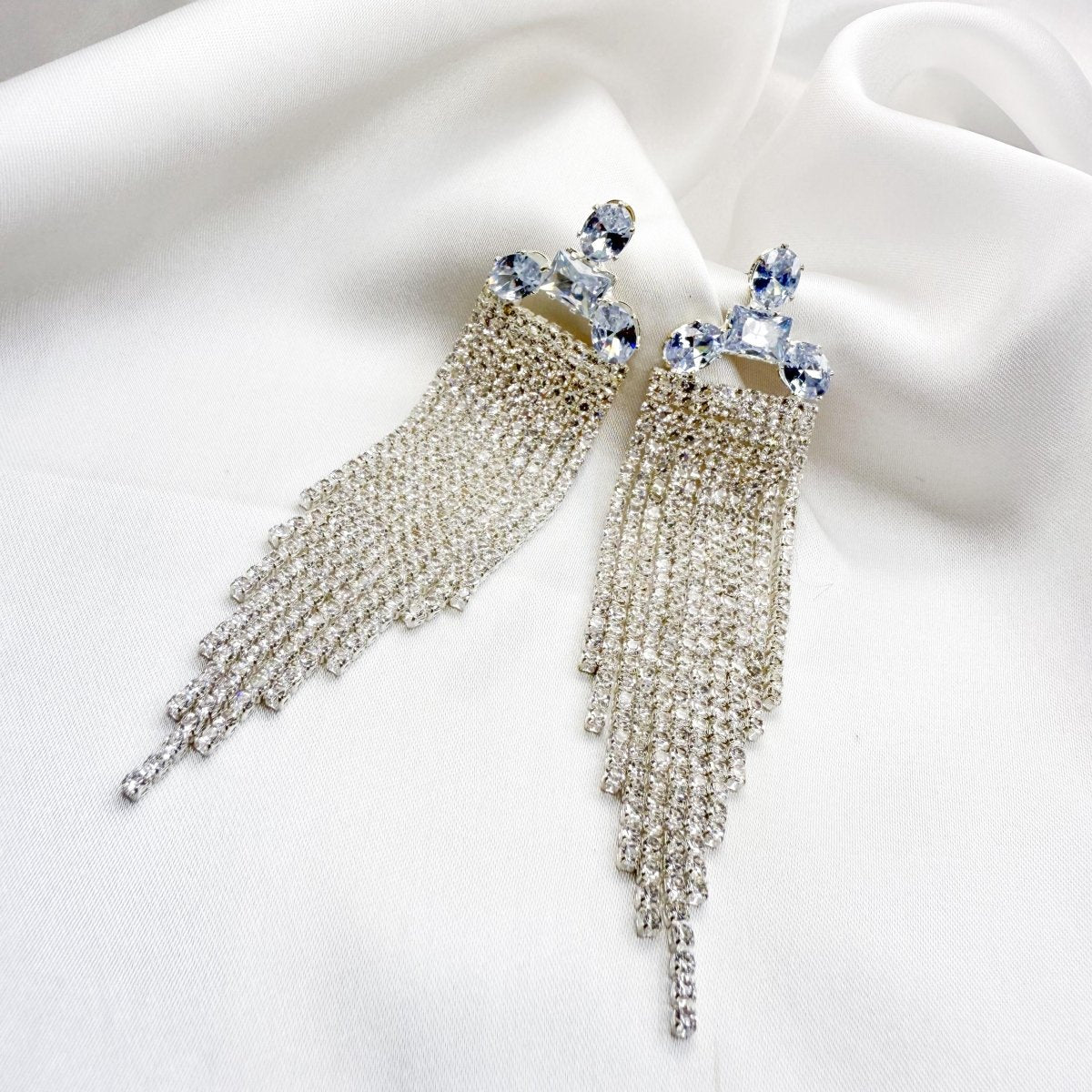 Rhinestone Tassel Drop Earrings - Inara Jewellery