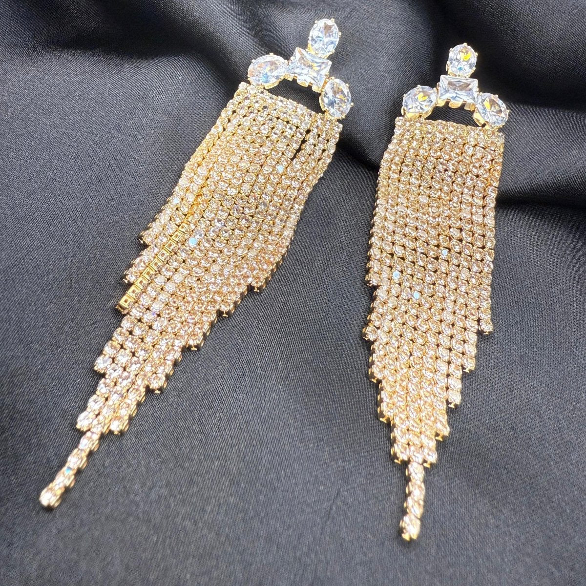 Rhinestone Tassel Drop Earrings - Inara Jewellery