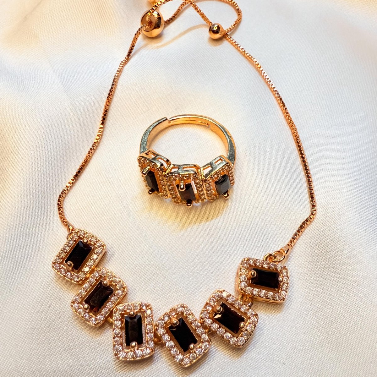 Rose Gold Floral Diamond Necklace Set - Inara Jewellery
