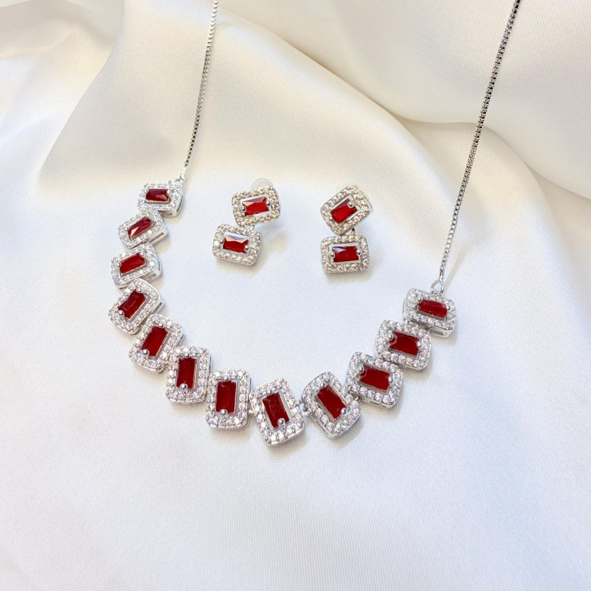 Rose Gold Floral Diamond Necklace Set - Inara Jewellery
