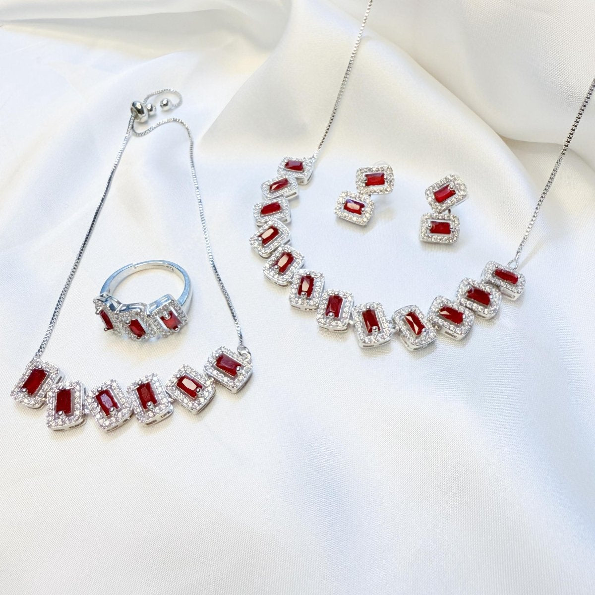 Rose Gold Floral Diamond Necklace Set - Inara Jewellery