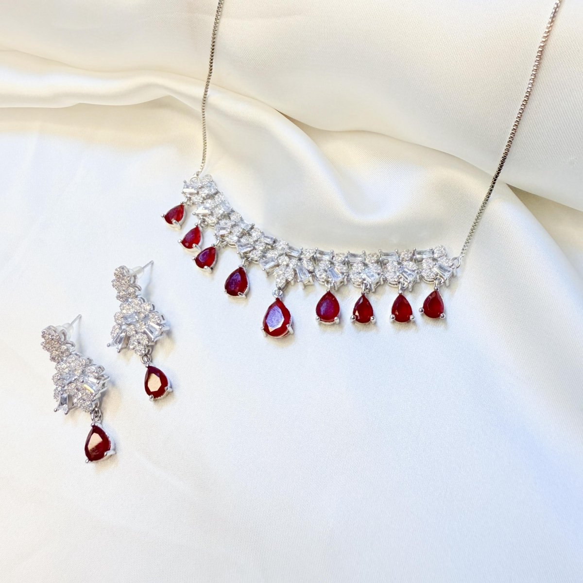Ruby and Diamond/Zirconia Jewelry Set - Inara Jewellery