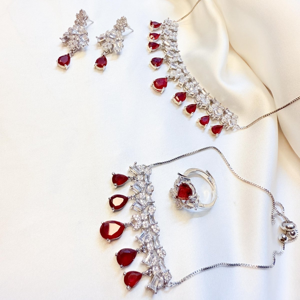 Ruby and Diamond/Zirconia Jewelry Set - Inara Jewellery