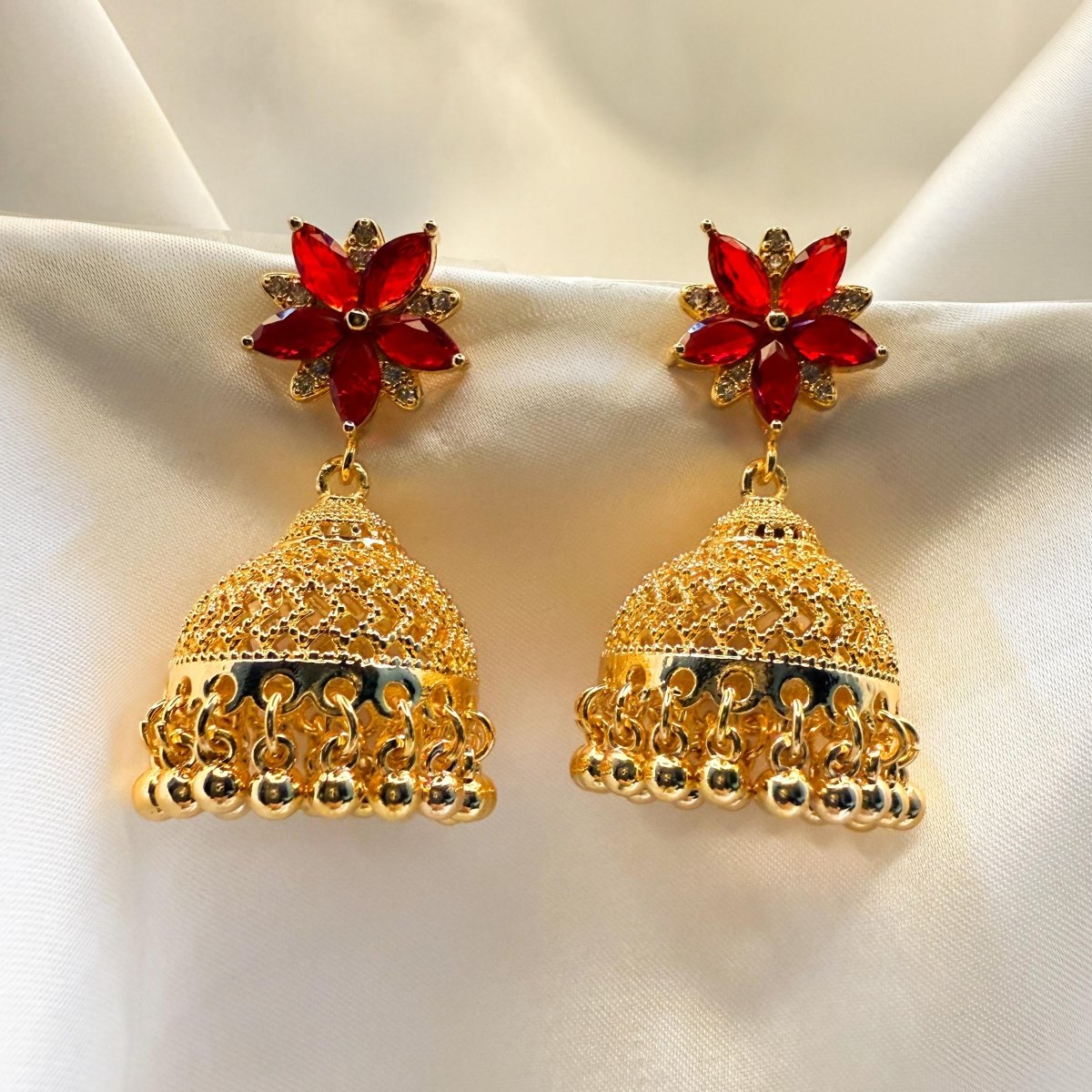 Ruby Bloom Jhumka - Inara Jewellery